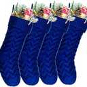 Kunyida Christmas Stockings, 18 Inch Blue Cable Knitted Stockings for Xmas Holiday Decoration, 4 Pack