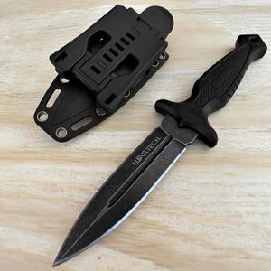 Hunting Knife Tactical Knife Survival Knife 9" Fixed Blade Knife w/ Molle Compatible Kydex Pressure Retention Sheath Camping Accessories Survival Kit Survival Gear Tactical Gear 79897 (Black Stonewash)