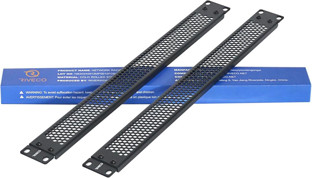 RIVECO 1U Vented Blank Panels for Rack & Cabinets Front Cover Panel 19-Inch Server & Network Rack Mount 2 PCS Black