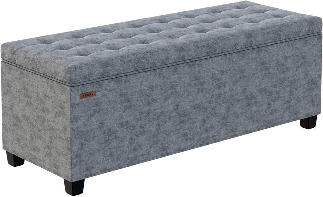 ABHENG Chenille Storage Ottoman Bench with Legs, 43.5W x 15.7D x 15.7H,Metal Frame end of Bed Bench Hold up to 770 LB,Large Storage Chest,Gray UASND621G
