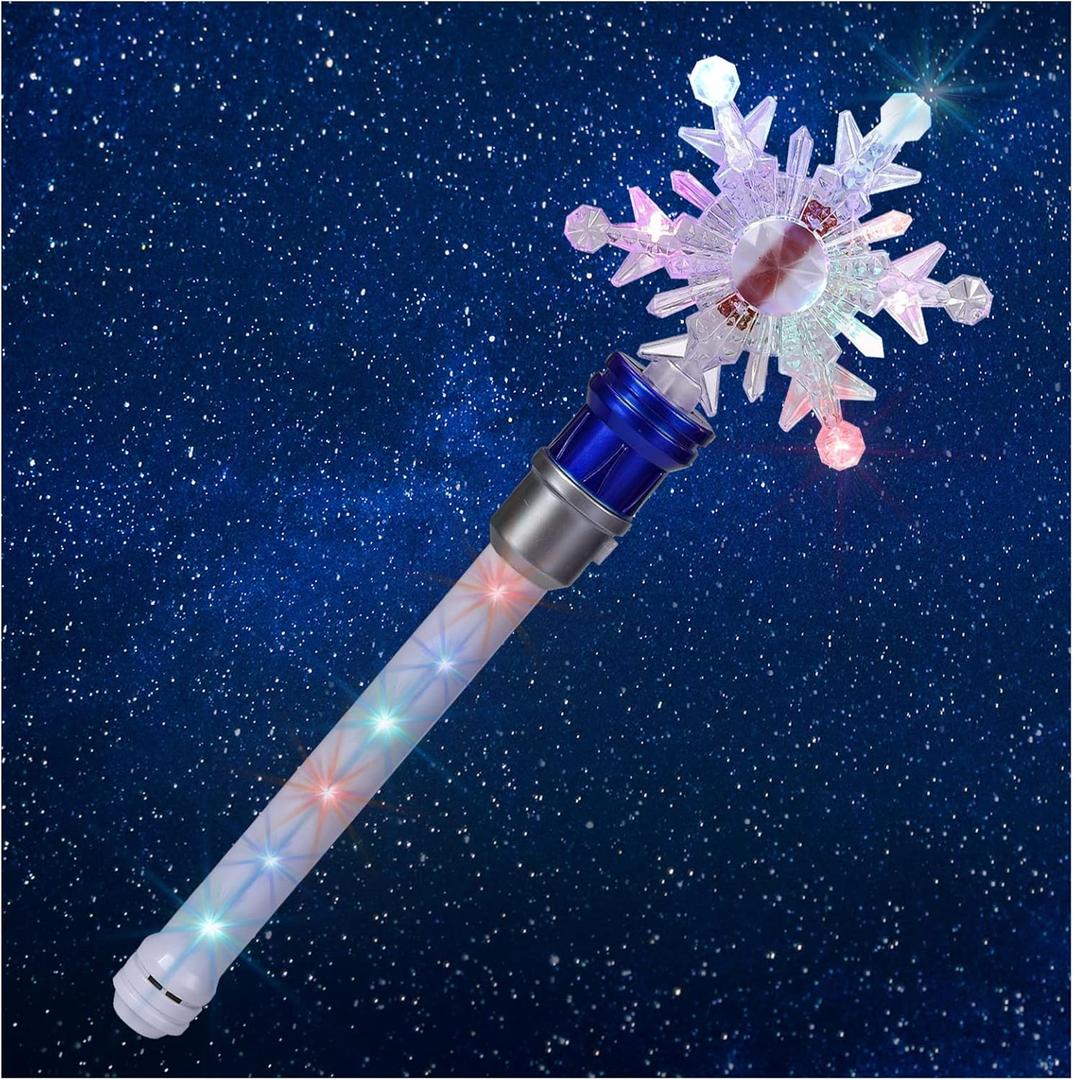 Light Up Frozen Snowflake Wand- Snowflake Spinning Wands,Magic Wand Rotating Toy for Girls and Boys, Magic Princess Sensory Toys,Christmas & Birthday Gift (Blue)