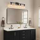 4 Light Matte Black Bathroom Vanity Light Over Mirror, Modern Vanity Lighting with Crystal Glass Shade, Wall Mount Bathroom Light Fixtures, E26 Base