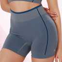 Striped Biker Shorts for Women 4" Seamless Stretchy High-Waisted Ribbed Workout Bottoms No Front for Yoga (Blue, L)