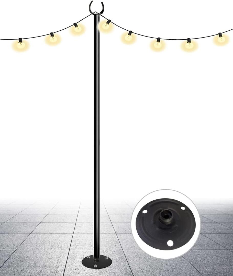Outdoor String Light Pole, 10 FT Heavy Duty Hanging Light Stand Pole for Outside Hard Soil Wood Backyard, Patio, Christmas, Wedding, Party (1 Pack)