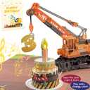 3D Greeting Pop Up 3rd Birthday Card with light and music, Crane Truck card For Boy, Nephew, Grandson, Son, Toddler, with Envelope, Message Card - Open it play: plays hit song 'Happy Birthday'