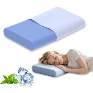Cervical Pillow for Neck Pain Relief, 3.9 Inch Cooling Memory Foam Pillow, Ergonomic Support Pollow for Side and Back Sleepers (Blue)