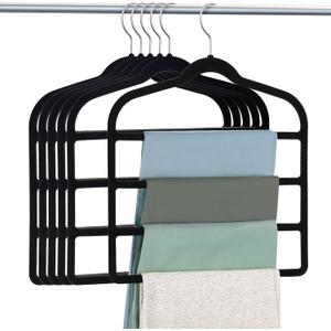 Velvet Hangers Space Saving Non Slip Pant Velvet Hangers, DUDUCOFU 6 Pack Black Multi Layer Clothes Hangers Closet Organizer for Pants Trousers Scarf
