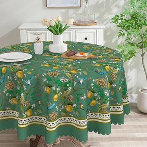 cusugbaso Round Spring Tablecloth 60 inches - Lemon Hummingbird Floral Green Spring Decorations for Home - Holiday Table Cloth Farmhouse Flower Spring Decor for Home, Party