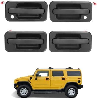 Exterior Door Handle Set (4PCS), Compatible with 2003-2009 Hummer H2, Textured Black, Outside Front & Rear Left Driver & Right Passenger, OE# 15104792 10360326 15104797 15104796 Outer Handle Part