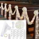 Riceshoot 37 Pcs Church Pew Wedding Decorations with Light White Fabric Tulle Silk Artificial Flower Pew Clips Wedding Aisle Decor for Party Church Ceremony Banquet Reception