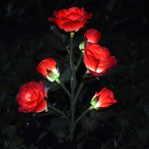 Homeleo [Upgraded 6 Flowers] Garden Solar Decorative Lights, Outdoor Waterproof Realistic Artificial Rose Flowers for Backyard Pathway Porch Step Memorial Cemetery Gravesite Decor, Red