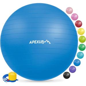 APEXUP Yoga Ball Exercise Ball Anti Slip Heavy Duty for Fitness, Balance & Core Workout (L (23"~26") 65cm, Blue)