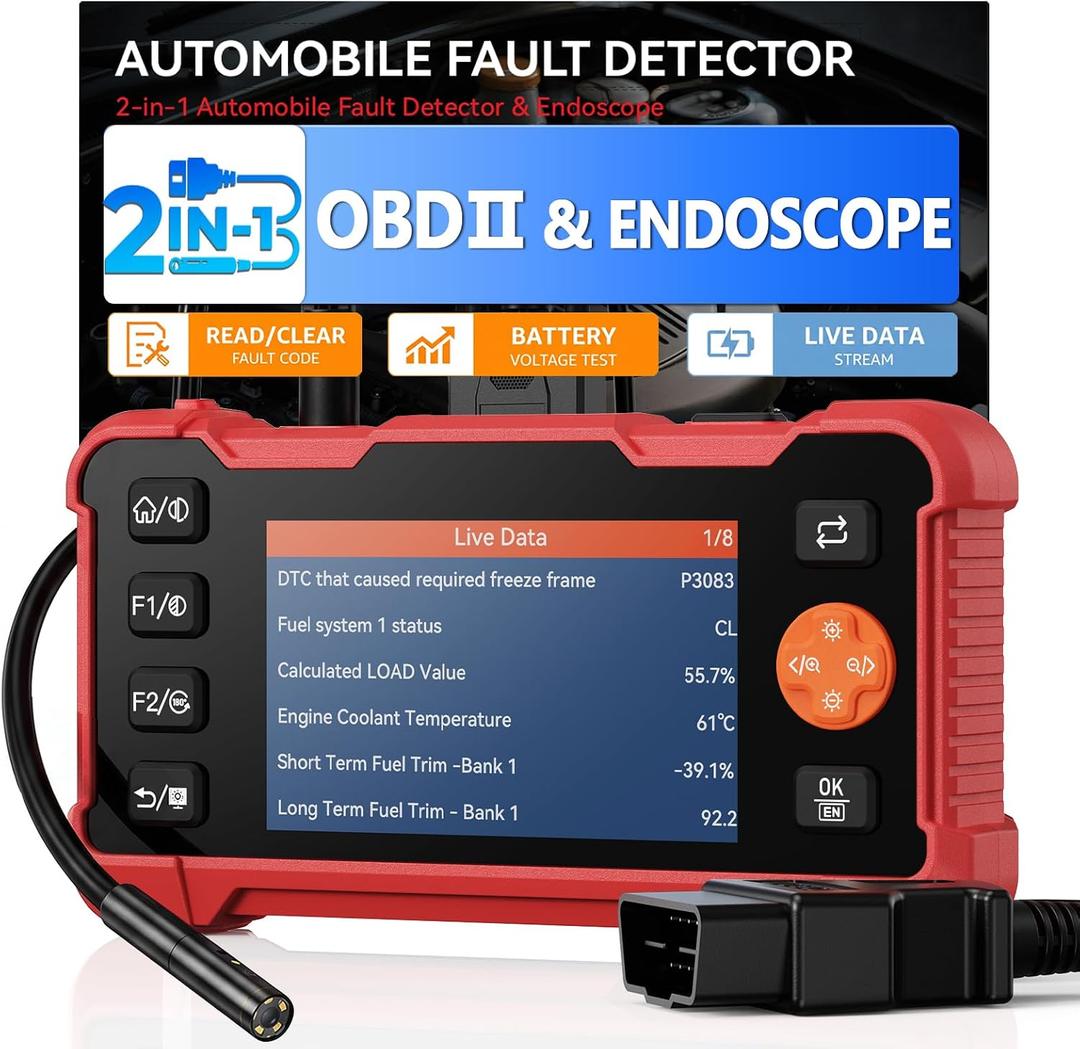 2-in-1 OBD2 Scanner & Endoscope Camera with Light, Universal Car Engine Fault Code Reader, Flexible Snake Borescope Inspection Camera, Multifunctional Automotive Mechanic Tool for Car Accessories
