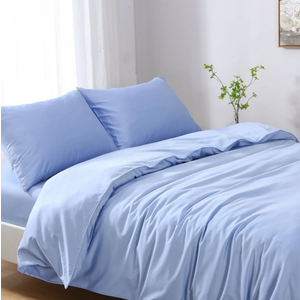 Striped Duvet Cover Set King Size Breathable Durable 100% Washed Cotton  (Light Blue White Pinstripes, King)