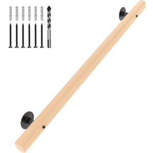 4 FT Wood Handrails for Indoor Stairs, Wall-Mounted Staircase Handrails for Indoor Outdoor Stairs, Non-Slip Stair Railing Indoor for Kids, Elderly, Pregnant Women, Disabled
