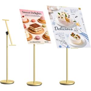 Display Stand Sign Holder, Heavy Duty Multi-angle Adjustable Metal Painting Easel Stand Height Up to 63 Inches Poster Stand with Round Base Fit Wedding,Restaurant or Business (Golden)