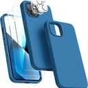 Dssairo 5 in 1 Designed for iPhone 13 Case, with 2 Pack Screen Protector,2 Pack Camera Lens Protector, Liquid Silicone Ultra Slim Shockproof Protective Phone Case Microfiber Lining 6.1,Blue