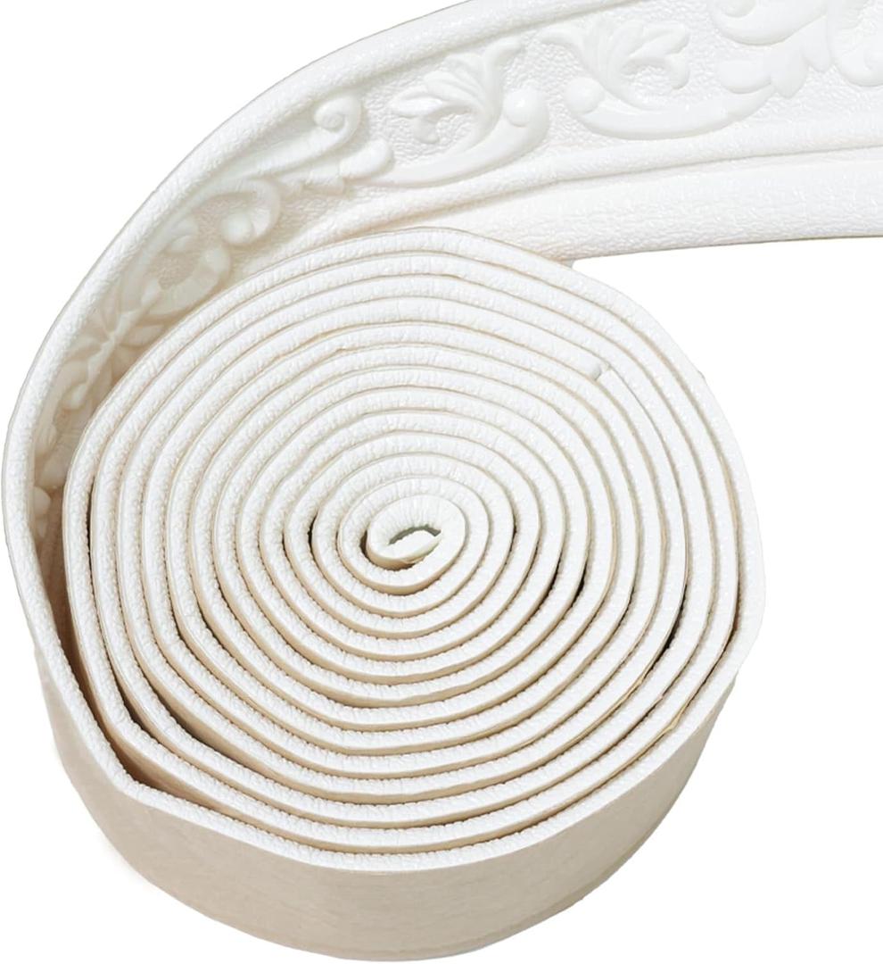 WAPANE 360" x 3.1" Peel Stick Foam Molding Trim Self Adhesive, Crown Molding Wallpaper Border Flexible, 3D Wall Edging Lines Foam Baseboard, Wall Trim for Home, White, 4PC