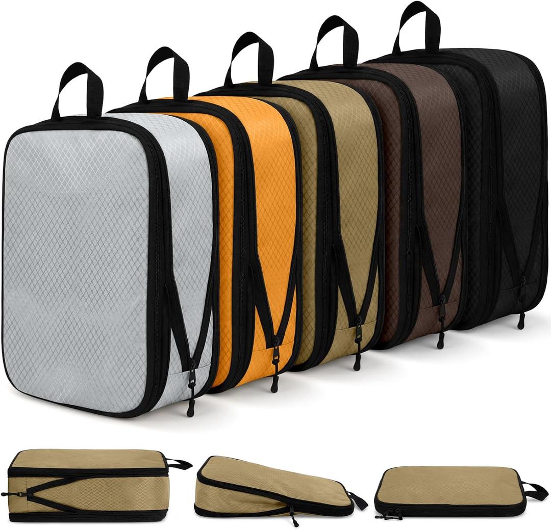 5 Pack Compression Packing Cubes for Travel Space Saving Cubes Luggage Organizer for Suitcase(Apricot,M)