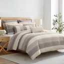 Levtex Home Sand Stripes Chocolate King/Cal King Comforter Set (106x94in) with 2 Pillowcases (36x20in) - Woven Jacquard Stripe - Brown, Tan, White - Cotton King Size Comforter Set - Soft, Pre-Washed