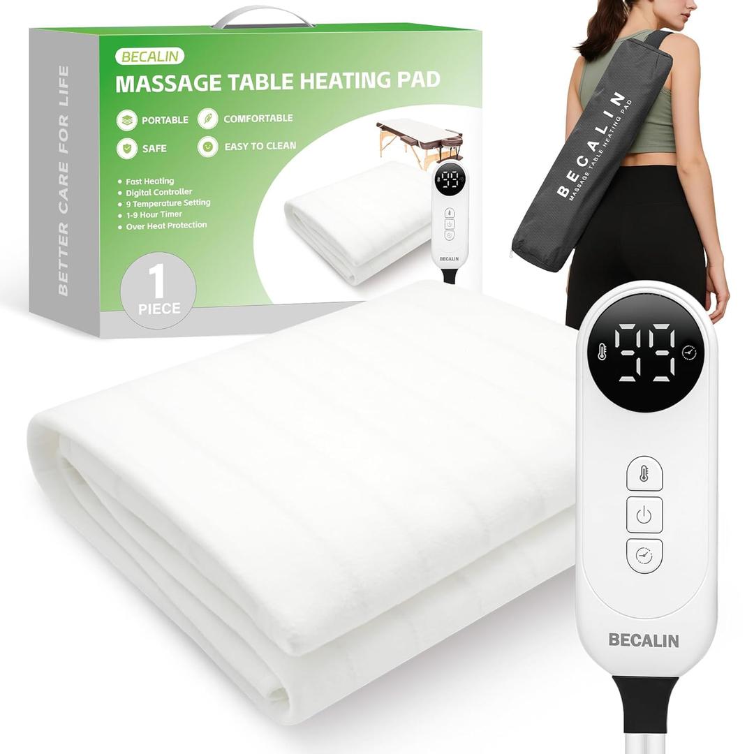 Massage Table Warmer Heating Pad Professional SPA Massage Bed Warmer with 9 Hour Timer, 9 Heat Settings, Overheat Protection for Massage Bed & Spa, 30" x 71", with Portable Storage Bag