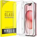 JETech Screen Protector for iPhone 15 6.1-Inch, Tempered Glass Film with Easy Installation Tool, Case-Friendly, HD Clear, 3-Pack