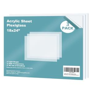 Egofine Plexiglass Sheets Acrylic Sheets 3 Pack of 18x24 0.04 Thick Clear Plastic Cast Transparent Plexi Glass for Crafting Projects, Replacement Picture Frame Glass, DIY Display, Easy to Cut
