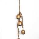 Iron Wrought Bell Chime Handmade Brass Finish Wall Hanging Rope 4 Bell