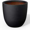 Kante 18 Inch Round Concrete Planter, Large Outdoor Indoor Plant Pot with Drainage, Smooth Black Finish with Painted Interior, for Flowers, Trees, Shrubs