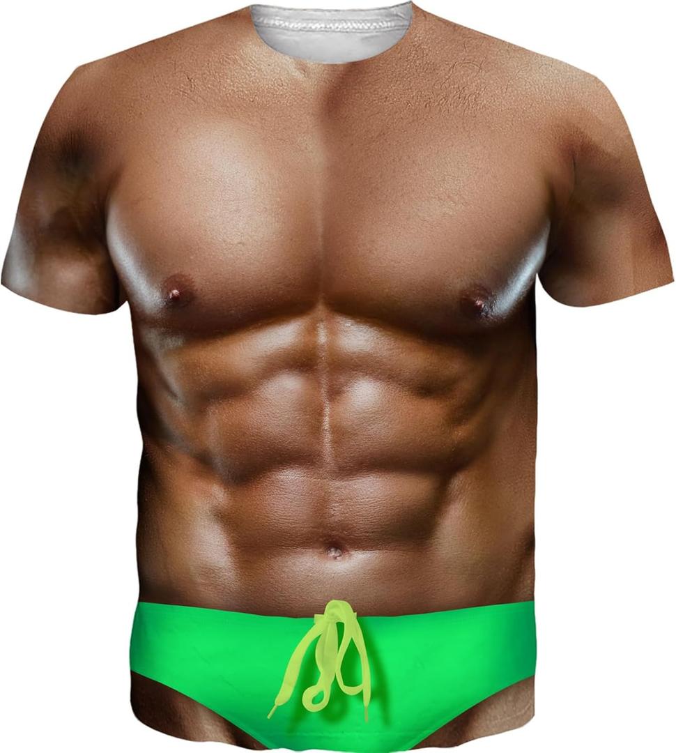 RAISEVERN Unisex Summer T-Shirts Crewneck Cool Short Sleeve Funny Graphic Print Top Casual Tees (XX-Large, Brown Green)