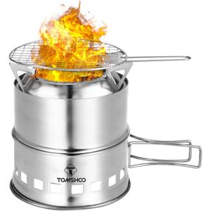 TOMSHOO Camping Stove, Portable Folding Windproof Wood Burning Stove Compact Stainless Steel Alcohol Stove Outdoor Camping Hiking Backpacking Picnic BBQ