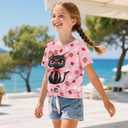 Xhuibop Girls Short Sleeve T-shirt Summer Outfits Tie Bow Front Tops for Kids 5-12 Graphic Tees (Pink)
