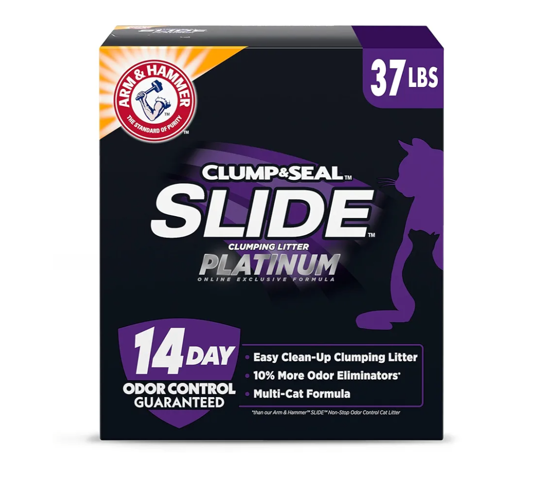 ARM & HAMMER Clump & Seal SLIDE Platinum Multi-Cat Clumping Litter, Easy Clean, Superior Odor Control, 37 Lbs
