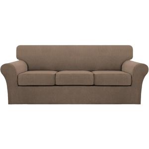 Turquoize 4 Piece Sofa Covers for 3 Cushion Couch Sofa Slipcover Soft Couch Cover for Dogs-Washable Sofa Furniture Cover with 3 Individual Cushion Covers (3 Cushion Sofa, Macchiato)