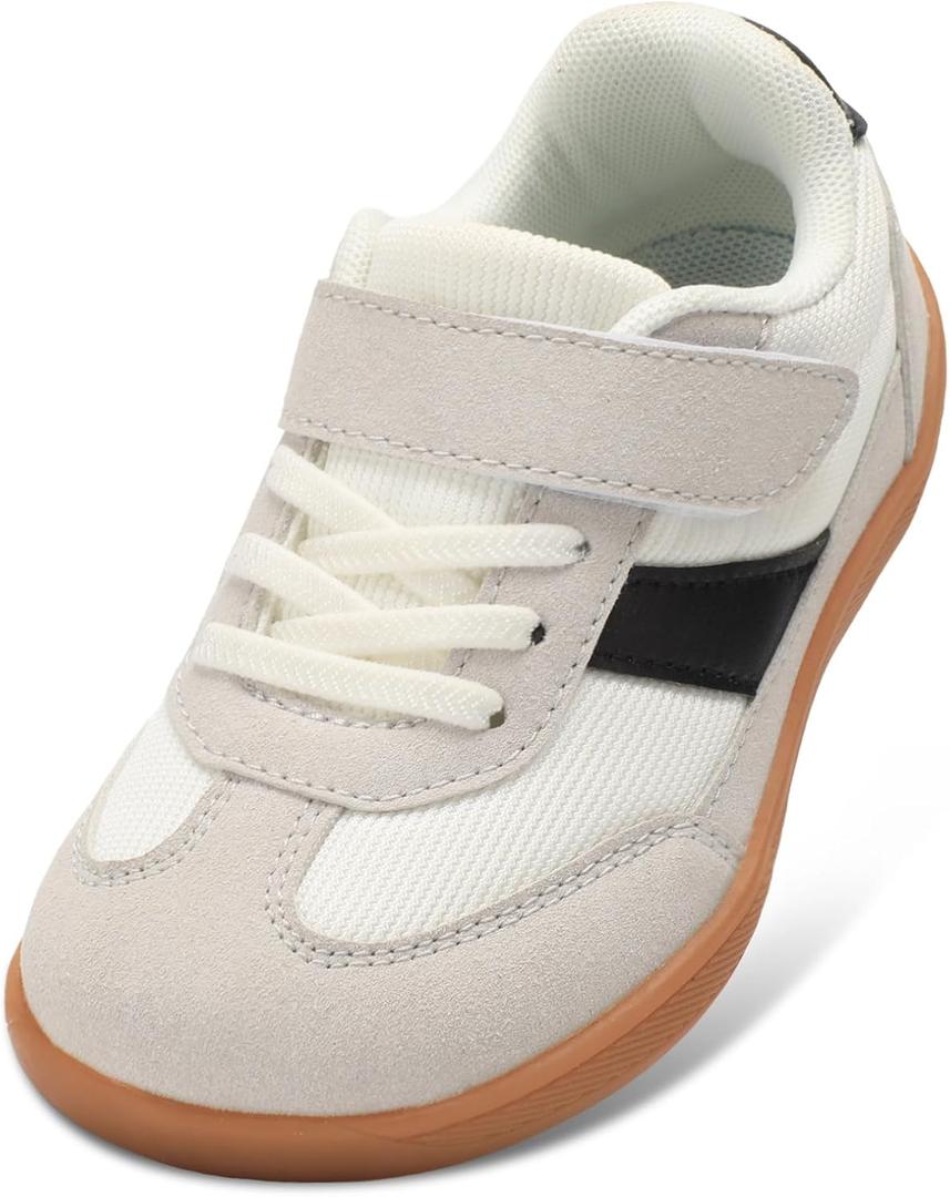 Toddler Shoes Zero Drop Minimalist Sneakers for Toddler/Little Kid Barefoot Slip on Tennis Shoes for Kids Boys Girls (White/Black)