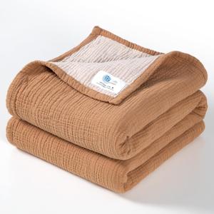 lulumoon Muslin Baby Blanket Neutral: 100% Cotton Crib Blankets for Toddlers - Reversible Lightweight Blanket for Stroller & Travel 47"x47"(Caramel