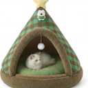 Jiupety Cat Beds for Indoor Cats,Cat House with Removable Washable Cushioned,2-in-1 Cat Bed Cave with Anti-Slip Bottom Ultra-Soft Cat Tent for Kittens and Small Pets,Green 18.9In