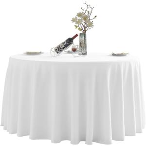 Round Tablecloth,6 Pack 132inch Stain and Wrinkle Resistant Polyester Table Cloth,Decorative Fabric Table Cover for Kitchen,Dinning,Party,Wedding Round(White)