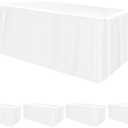 HolidayIdeas Fitted Tablecloths for 8 Foot Rectangle Table, Wrinkle Resistant Washable White Table Cover 30x96 Inch for Vendor Booth Display, Banquet, Trade Show, 1 Pcs