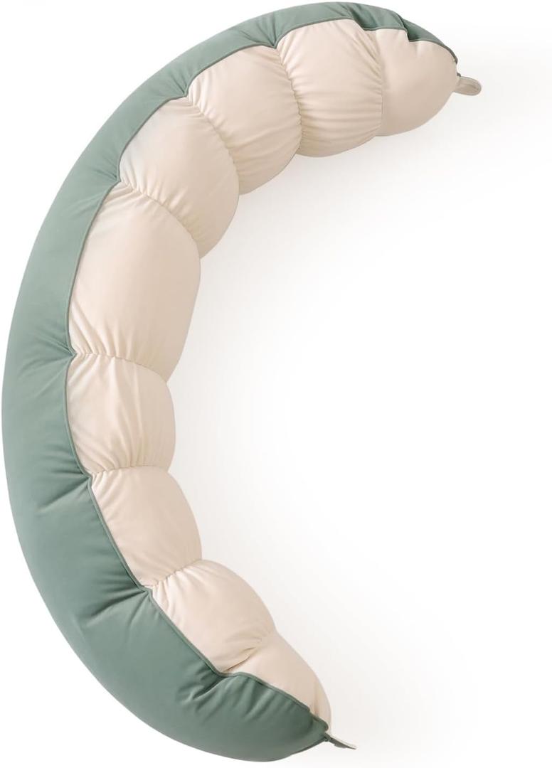 Peallow(Pat. Pend) Long Round Body Pillow for Adults, Bolster Pillow for Sleeping, Soft and Supportive Pillow for Sleeping & Lumbar Support (Green-White, 59")
