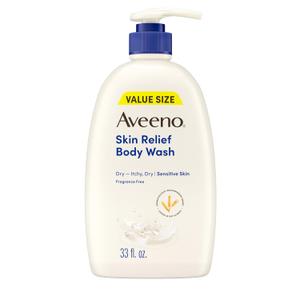 Aveeno Skin Relief Fragrance Free Body Wash, Triple Oat Formula, Gentle Daily Cleanser for Itchy Dry Sensitive Skin, Soap & Paraben Free, Soothes & Moisturizes, 33 fl oz