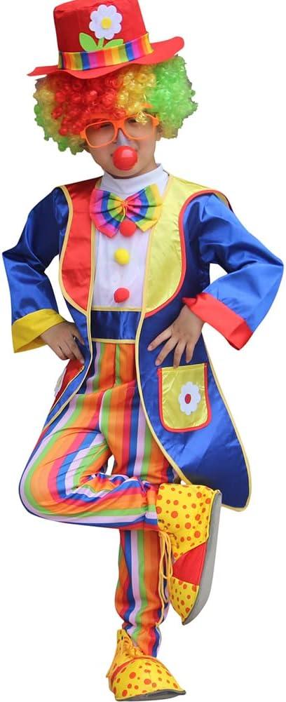 IWEMEK Girls Boys Clown Costume for Kids Funny Circus Costume Joker Cosplay Dress up Clown Hat Polka Dots Halloween Outfits (5-6 Years, Royal Blue)