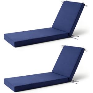 2 Pcs Chaise Lounge Cushions Outdoor, 72x 21x 3 Inch Waterproof & Fade-Resistant Lounge Chair Cushion, Outdoor Chaise Cushion with Ties for Lawn, Patio, Pool & Beach, Navy Blue