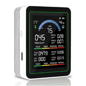 10 in 1 Smart Air Quality Monitor Indoor, Carbon Monoxide Detectors, Co2 Detector, Professional Air Quality Test Kit with CO2 | CO | TVOC | HCHO | Temp | AQI | PM2.5 | PM0.3 | PM10 (White)