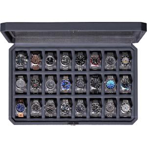 ROTHWELL 24 Slot Watch Case with Lock – Luxury Watch Box to Display and Organize Your Collection | Real Glass Top | Premium Storage for Collectors (Carbon)