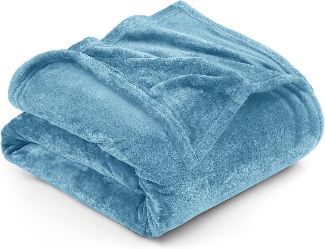 Utopia Bedding Fleece Blanket Queen Size Washed Blue 300GSM Luxury Fuzzy Soft Anti-Static Microfiber Bed Blanket (90x90 Inch)