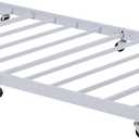 VECELO Twin Trundle Bed Frame Only/Roll Out/Enhanced & Up-Graded Metal Slats Support with Lockable Casters, Bright White