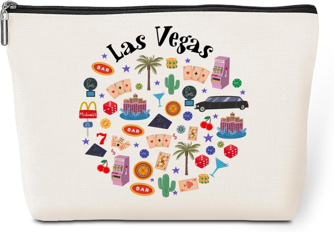 2 x Las Vegas Lovers Gift Makeup Bag Cosmetic Bag, Travel Gift Girls Trip Gifts Favors, Las Vegas Souvenir Merch Friendship Gifts for Women Girls Lovers Traveler Sister Birthday Christmas