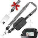 Tiostep Clip and Go Strap for Phone with Wallet Crossbody Phone Lanyard Adjustable and Anti-Theft Leather Purse with RFID Zipper Pouch for Travel Daily Life. Black Medium