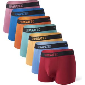Separatec Dual Pouch Mens Underwear Breathable Cooling Rayon Made from Bamboo Underwear Men, Boxer Briefs and Trunks 7 Pack (Medium, Dual Pouch - Trunks - Bright Blue/Light Blue/Red/Orange/Yellow/Light Green/Marron)